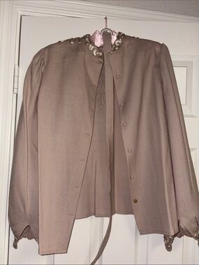 Women's Taupe Decorative Collar Jacket and skirt size 10